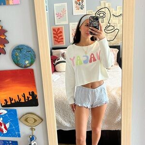 Colorful Lettered White Crop Top
